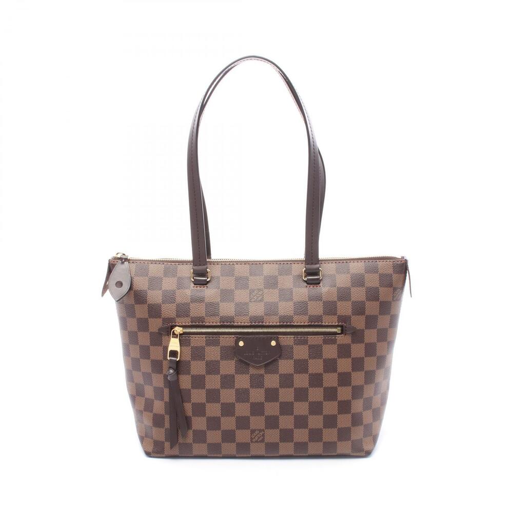 Louis Vuitton Iena Damier Ebene Brown Tote Bag Canvas Leather Brown